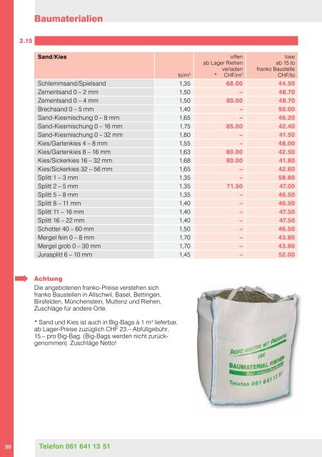 PREISLISTE 2012 - Baumaterial-Riehen