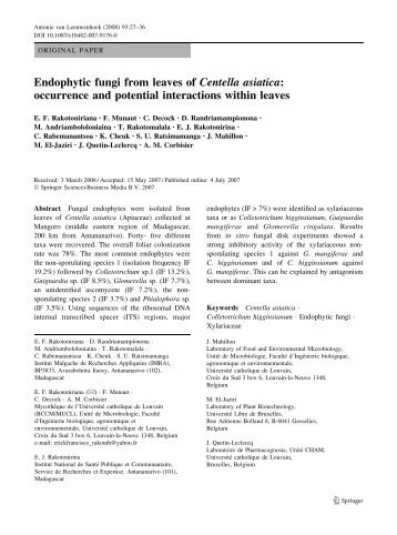 Endophytic fungi from leaves of Centella asiatica: occurrence ... - UCL