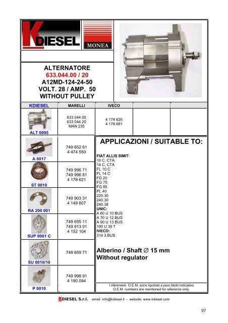 APPLICAZIONI / SUITABLE TO - KDIESEL