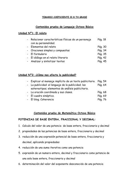 Contenidos Prueba De Lenguaje Octavo Básico Unidad Nº1 El 1449