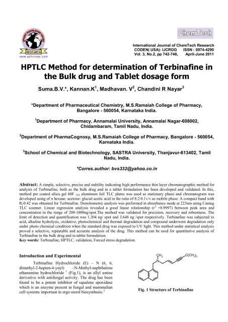 HPTLC Method for determination of Terbinafine in the Bulk drug and ...