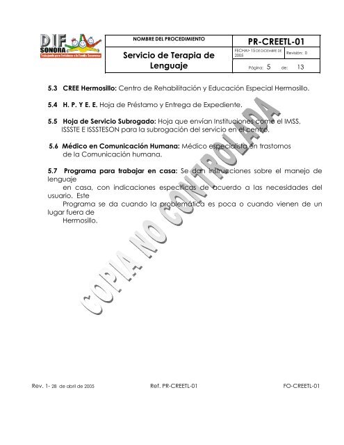 “Servicio de Terapia de Lenguaje” - Gobierno del Estado de Sonora