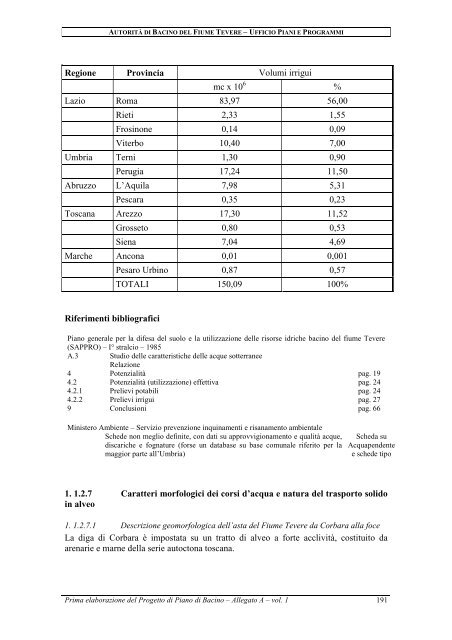 STATO DELLE CONOSCENZE - Autorità di Bacino del fiume Tevere