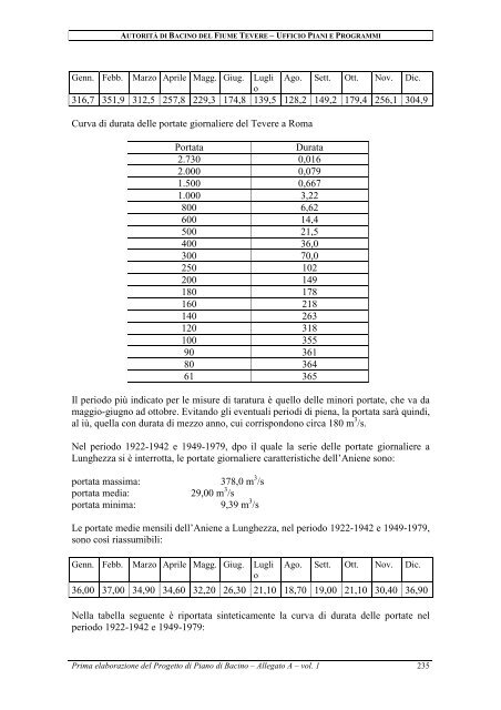 STATO DELLE CONOSCENZE - Autorità di Bacino del fiume Tevere