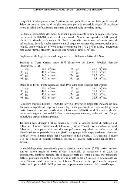 STATO DELLE CONOSCENZE - Autorità di Bacino del fiume Tevere