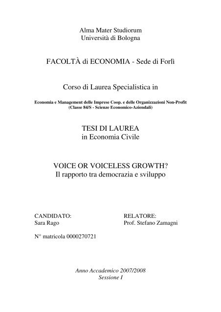 TESI DI LAUREA in Economia Civile VOICE OR - Aiccon