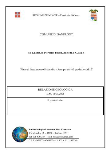 RELAZIONE GEOLOGICA - Comune di SANFRONT