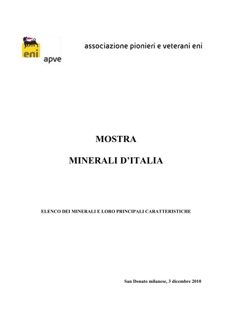 elenco minerali e loro principali caratteristiche - associazione ...