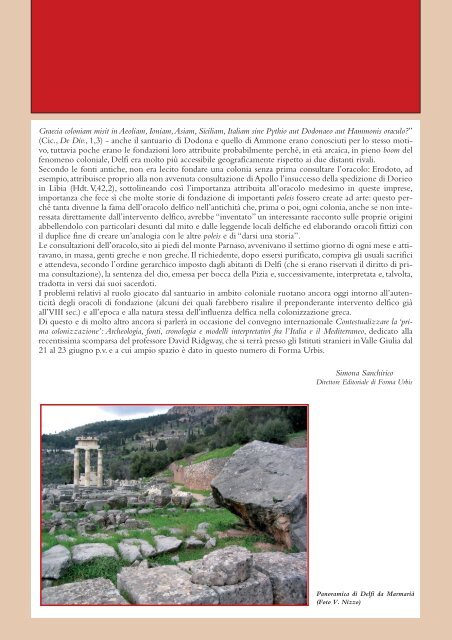 EDITORIALE Delfi e il moto coloniale greco: oracoli e fondazioni