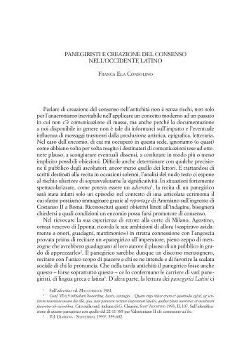 Panegiristi e creazione del consenso nell'occidente latino