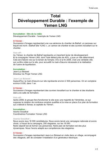 Total Développement Durable : l'exemple de Yemen LNG - Total.com