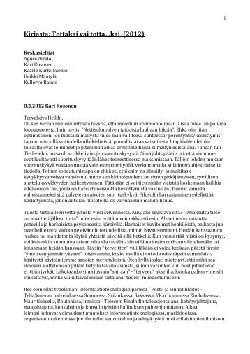 Kirjasta, Tottakai vai totta…kai (2012).pdf - Luonnonfilosofian seura