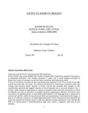Documento finale 3B 2008-2009.pdf - Liceo Ginnasio Statale Orazio ...