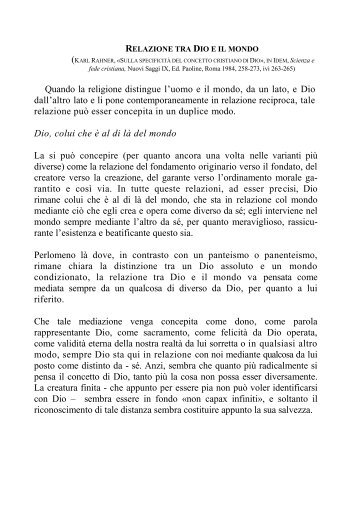 Quando la religione distingue l'uomo e il mondo, da un lato, e Dio ...