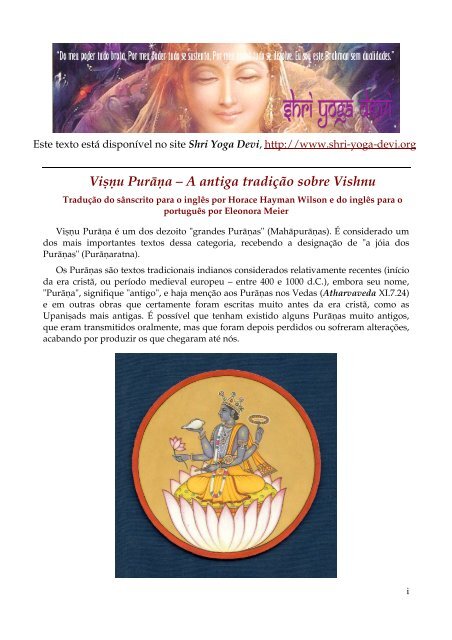 Vi u Purā a – A antiga tradição sobre Vishnu - Shri Yoga Devi