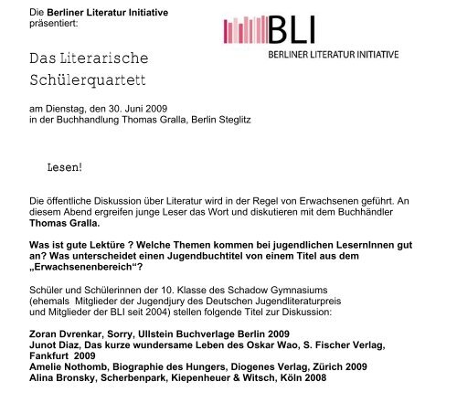 Das Literarische Schülerquartett - Turmfalken