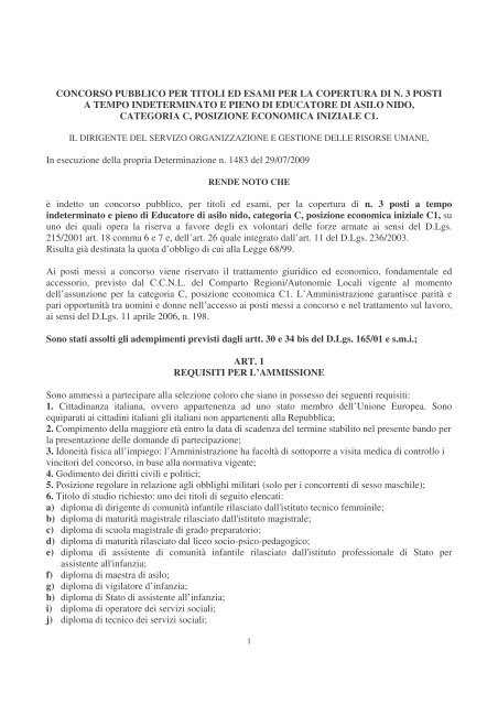 Bando concorso n. 3 Educatori Asilo Nido - Comune di Civitavecchia