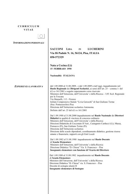 Curriculum Vitae Dirigente Sacconi Livia Gereschi