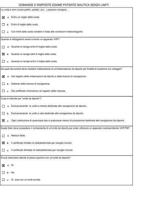 domande e risposte esame patente nautica  - Guardia Costiera