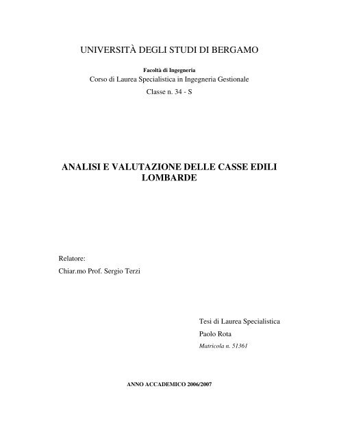Analisi e valutazione delle Casse Edili lombarde - Cassa Edile