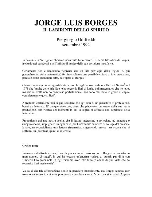 Jorge Luis Borges Ii Labirinti Dello Spirito
