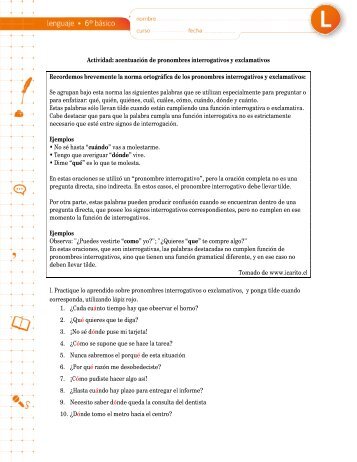 Actividad: acentuación de pronombres interrogativos y exclamativos ...