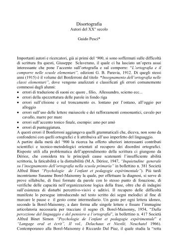 Disortografia. Autori del XX° secolo - Pedagogia Clinica