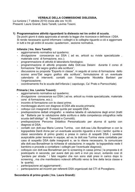 VERBALE DELLA COMMISSIONE DISLESSIA, La riunione ( 7 ...