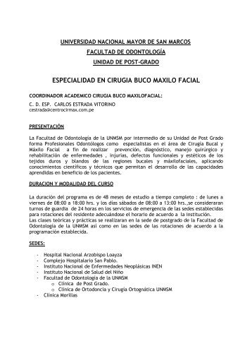 especialidad en cirugia buco maxilo facial - Facultad de Odontología