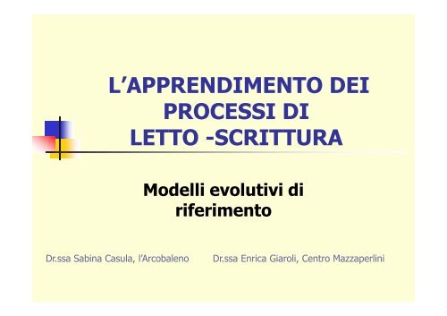 l'apprendimento dei processi di letto - Ufficio Scolastico di Reggio ...