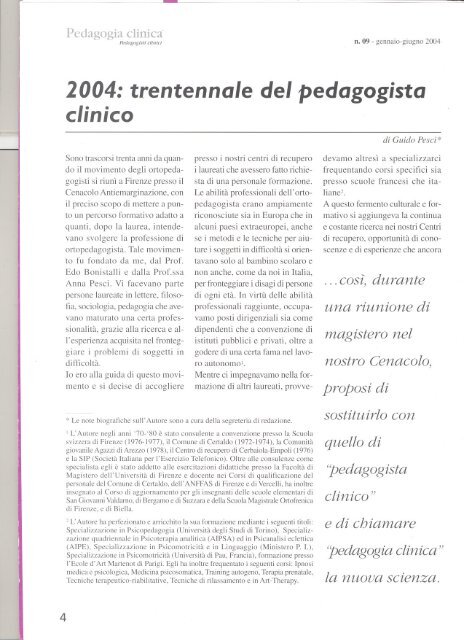 2004: trentennale del pedagogista clinico - Pedagogia Clinica