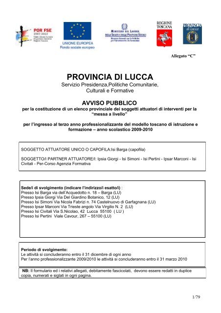 Scarica formulario messa a livello - Provincia di Lucca