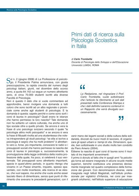 La Professione di Psicologo n. 3-4/2008 - Ordine nazionale Psicologi