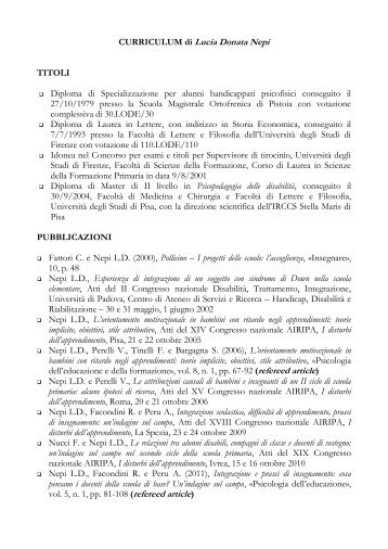 Nepi Lucia - Scienze della Formazione - Università degli Studi di ...