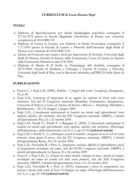 Nepi Lucia - Scienze della Formazione - Università degli Studi di ...
