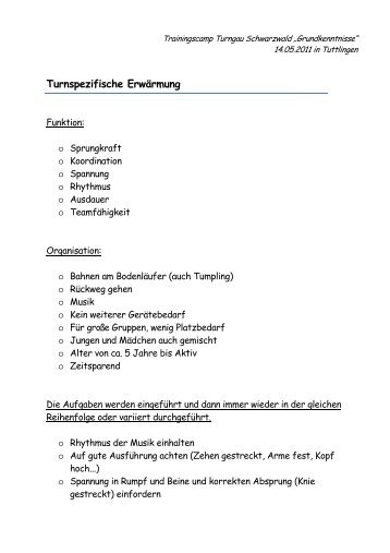 Turnspezifische Erwärmung - Turngau Schwarzwald