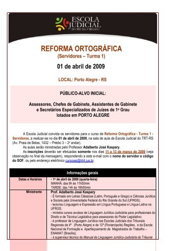 reforma ortográfica - Tribunal Regional do Trabalho da 4ª Região