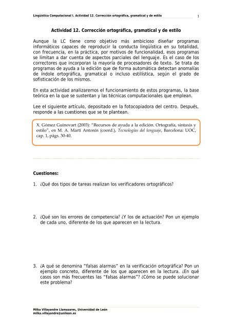 Actividad 12. Corrección ortográfica, gramatical y de estilo Aunque ...