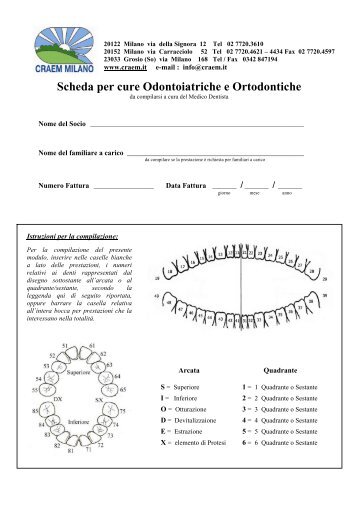 Scheda per cure Odontoiatriche e Ortodontiche - Craem