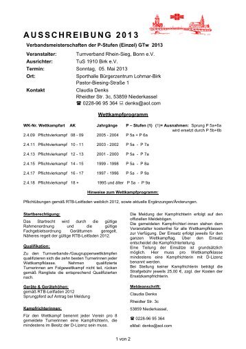 Ausschreibung - Turnverband Rhein-Sieg, Bonn eV