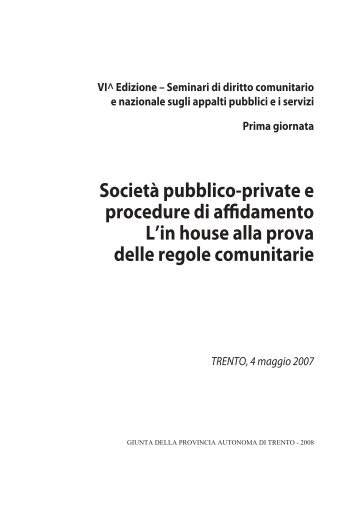 l'in house alla prova delle regole comunitarie (QCDE - Provincia ...