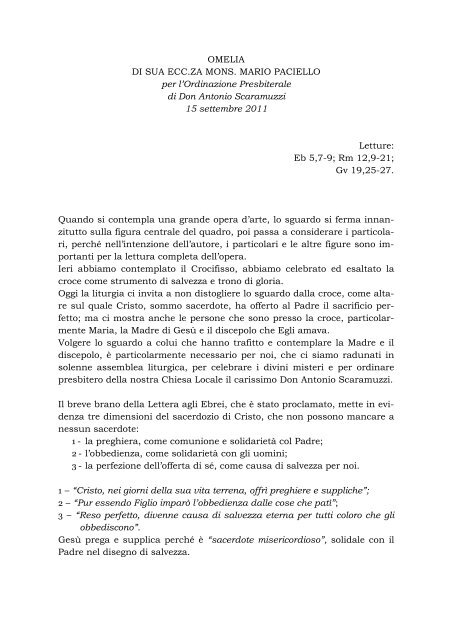 Omelia Ordinazione Presbiterale Antonio Scaramuzzi 15 Settembre