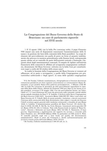 La Congregazione del Buon Governo dello Stato di Bracciano: un ...