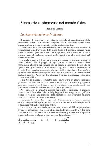 Simmetrie e asimmetrie nel mondo fisico - Scienze e Tecnologie ...