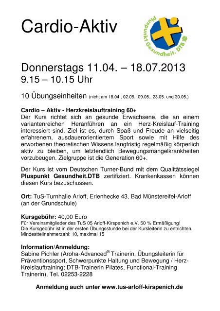Kursprogramm I.Quartal 2013 - des TUS 05 Arloff-Kirspenich eV