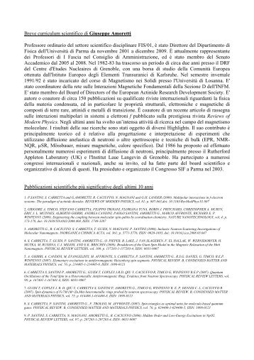 Breve curriculum scientifico di Giuseppe Amoretti - Campusnet.unipr.it