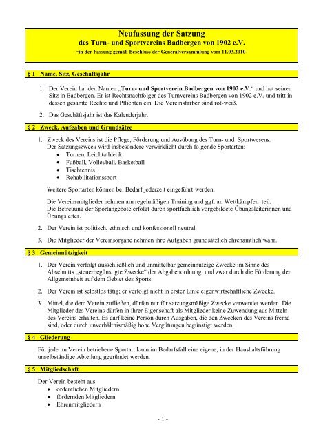 Neufassung der Satzung - TUS Badbergen
