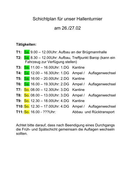 Schichtplan Hallenturnier 11