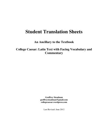 Student Translation Sheets - Latin Texts with Facing Vocabulary and ...