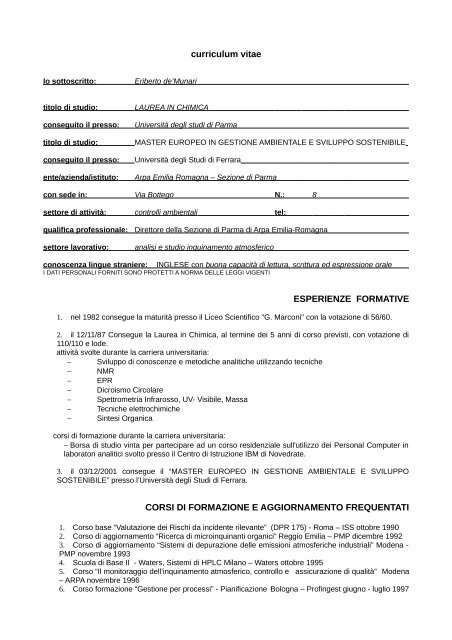 Curriculum Vitae - Campusnet.unipr.it - Università degli studi di Parma